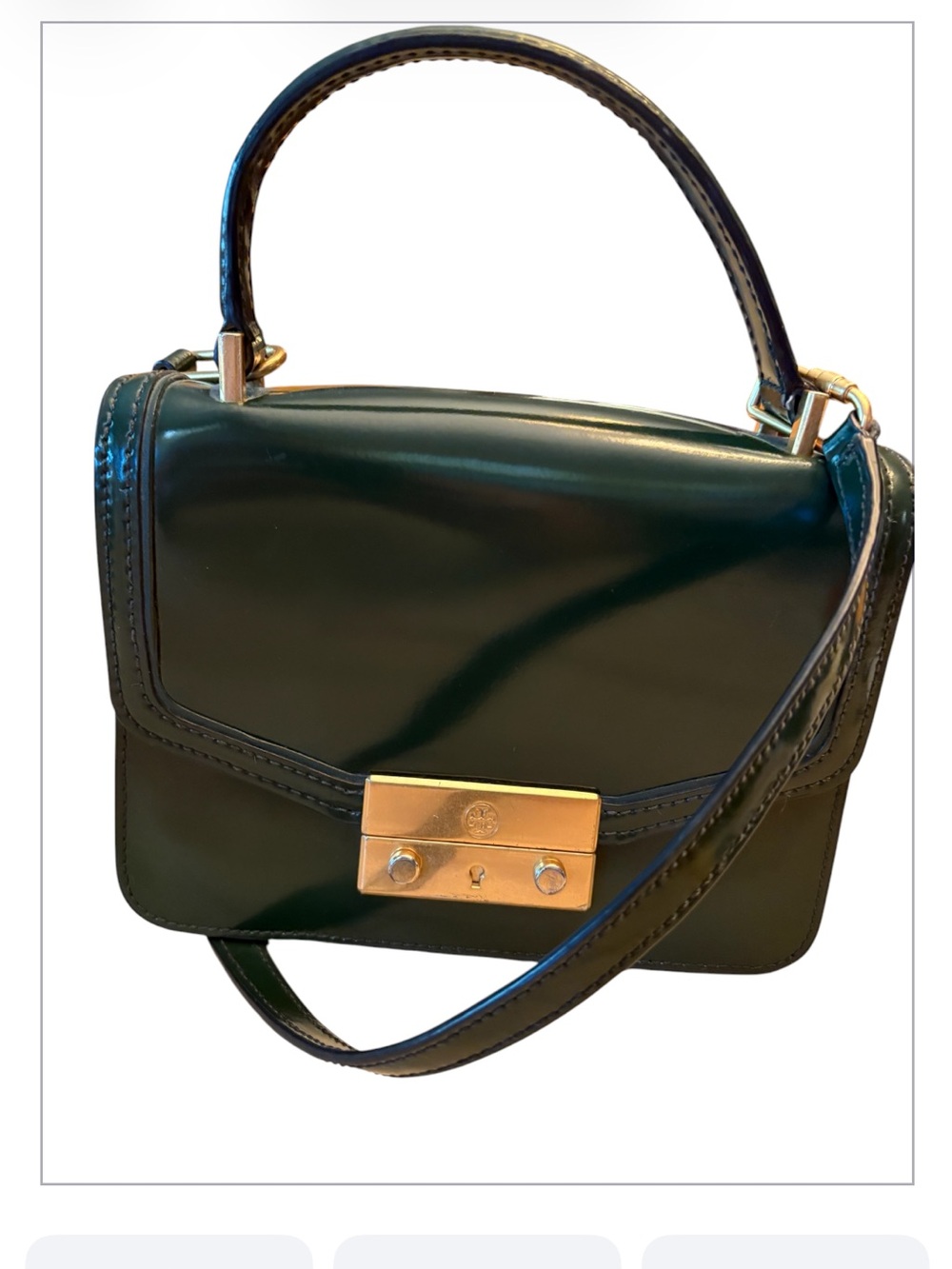 Tory Burch Juliette Mini Top-Handle Satchel in a glossy dark green/emerald